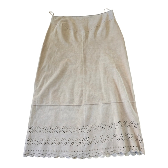 TG John Paul Richards Leather Pencil Skirt Women Sz 14 Tan Eyelet  90s VTG - Picture 1 of 13